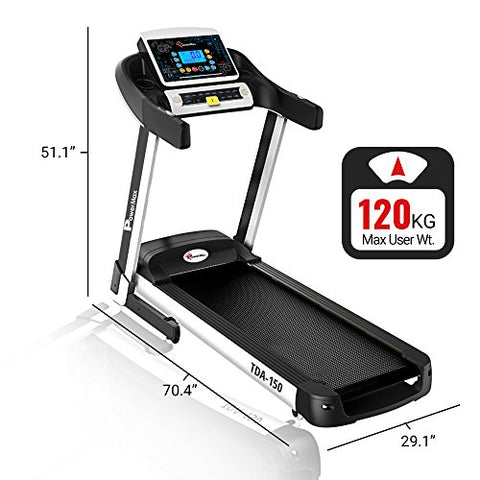 Image of PowerMax Fitness Peak Motorized Smart Run Function Foldable Auto Lubrication Spring Resistance Virtual Assistance Electric Treadmill , TDA-150 Series 5.0HP (Black and White)