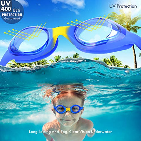 Image of Kids Swim Goggles Swimming Goggles for Boys Girls Kid Age 3-12 Child Colorful Swim Goggles Clear Vision Anti Fog UV Protection No Leak Soft Silicone Nose Bridge Protection Case Kids' Skoogles