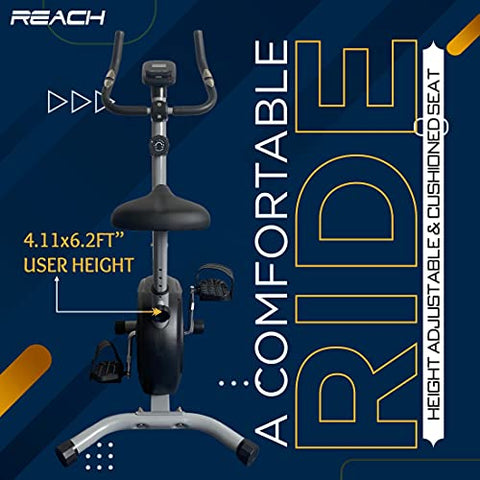 Image of Reach B-202 Magnetic Exercise Cycle with 4 kg Flywheel | Upright Stationary Bike for Cardio & Fitness | Adjustable Magnetic Resistance with Cushioned Seat | LCD Screen | Max User Weight 100kg
