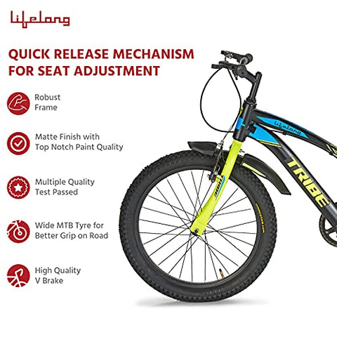 Image of Lifelong LLBC2001 Tribe 20T Cycle (Yellow and Black) I Ideal for: Kids (5-8 Years) I Frame Size: 12" | Ideal Height : 3 ft 10 inch+ I Unisex Cycle| 85% Assembled (Easy self-Assembly)