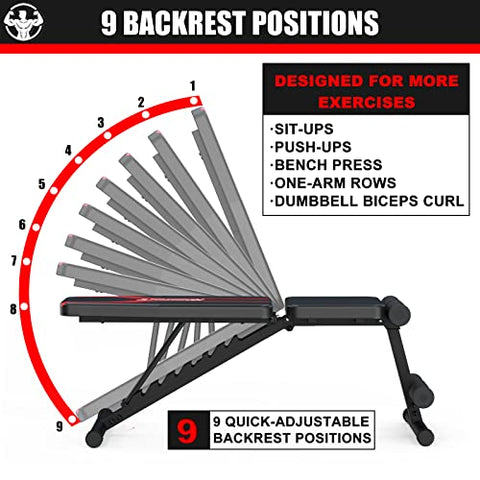 Image of KOMSURF Weight Bench, Adjustable Workout Bench, Exercise Bench Press for Home Gym, Foldable Equipment Body Gym System, Strength Training Bench for Full Body Workout
