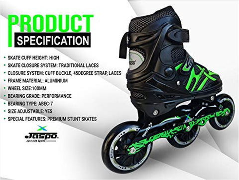 Image of JASPO Radar Adjustable Inline Skates with 100 MM PU Wheel (Medium (35-38), Green)