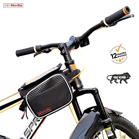 Image of BikerzBay Polyester Bicycle Double Sided Front Frame Handlebar Bag – Mobile Pouch for Cycle for up to 7 inch Phones (Pack of 1) Black