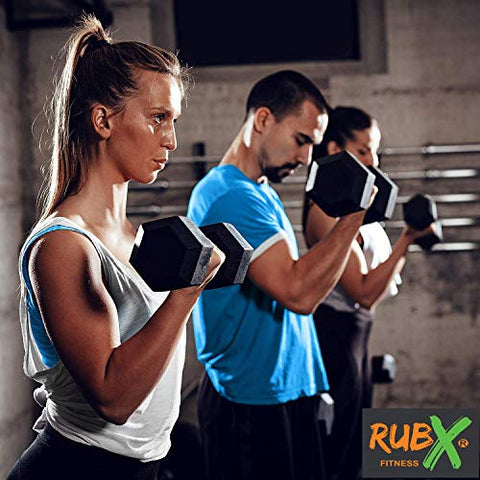 Image of RUBX Rubber Coated Professional Exercise Hex Dumbbells (Pack of Two) (5)