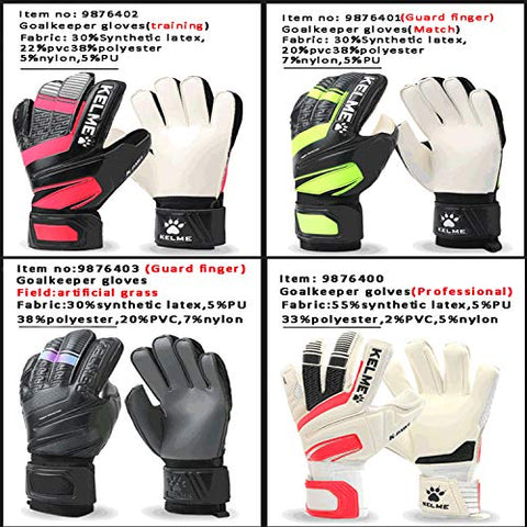 Image of KELME Goalkeeper Goalie Gloves with Finger Protection, Strong Grip Padding and Palm, Wrist Support & Sticky Latex for Indoor Soccer for Kids、Adult、Youth (Traning Level,Artificial Grass Field)