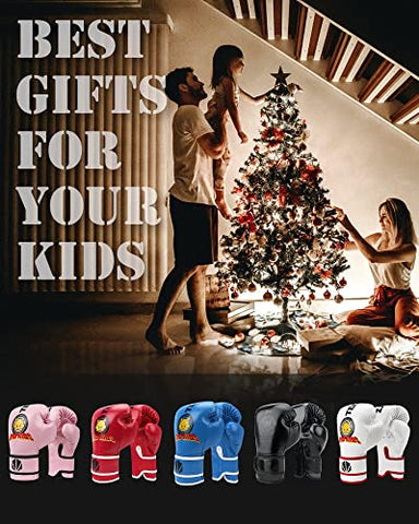 Image of TEKXYZ Bad Kids Series Boxing Gloves 4 OZ, Black - Synthetic Leather Kids Boxing Training Gloves with Vivid Color for Boys and Girls Age 3 to 12 Years Old