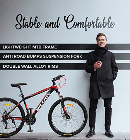 Image of Geekay Billion 21 Speed Gear 17.00, steel Mountain Bike for Men and Women (Red/Black, 26" Wheel)