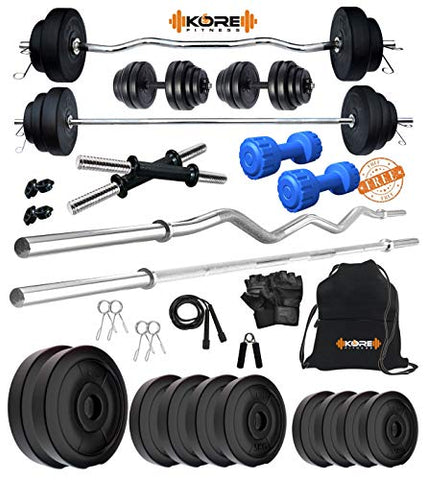 Image of Kore PVC 50 Kg Combo 343 With PVC Dumbbells Home Gym Kit, Multicolour