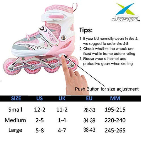 Image of Jaspo Sparkle Adjustable Inline Skates with Front Light up Wheels Beginner Skates Fun Illuminating Roller Skates for Kids Boys and Girls.