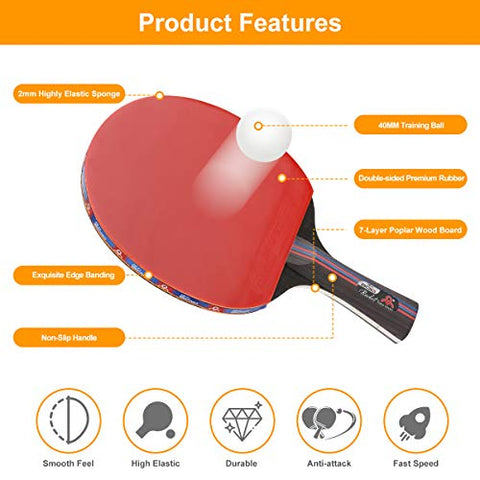 Image of Number-one Ping Pong Paddle Set, Portable Ping-Pong Game with 4 Table Tennis Rackets and 8 Ping-Pong Balls, 1 Retractable Table Tennis Net for Kids Adults Indoor Outdoor Activities
