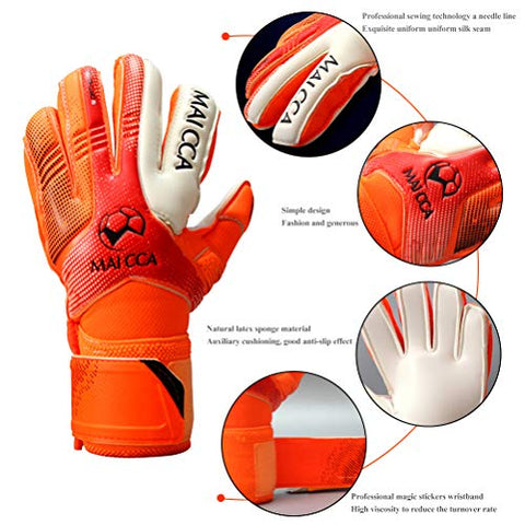 Image of Haploon Youth Goalie Goalkeeper Gloves Kids Professional Goalkeeper Gloves,Soccer Football Training Goalkeeper Secure Gloves with Finger Protector-Carry Tote Included (Orange, 7#)