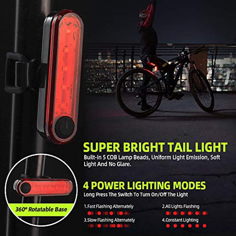 Image of VICTGOAL Cycle Light Set USB Rechargeable 450 Lumens Bright Bicycle Light with Wired Control Electronic Horn Waterproof Front Headlight and Taillight for Night Cycling (Black)