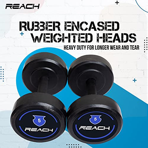 Image of Reach Dumbbell 5 kg Round Dumbbell Set - Pair of 2, 10 kg (Black/Silver)