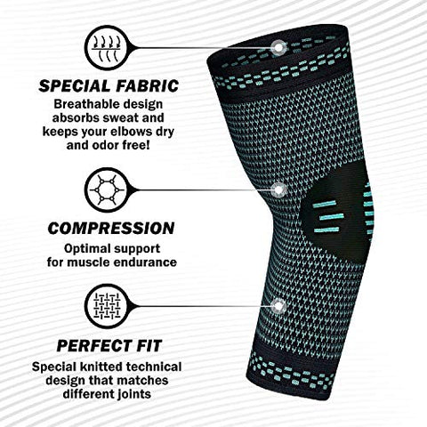 Image of Serveuttamยฎ Elbow Support for Gym (1 Pair) - Elbow Brace for Men Women Workout | Elbow Compression Sleeves with Straps for Tendonitis Pain Relief, Tennis, Volleyball, Cricket - Elbow Band (Blue, M)