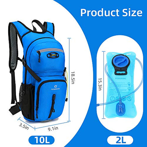 Image of FENGDONG Sports Hydration Packs Backpack with 2L TPU Water Bladder for Hiking,Biking,Running,Cycling,Climbing Included Tube Brush-Blue