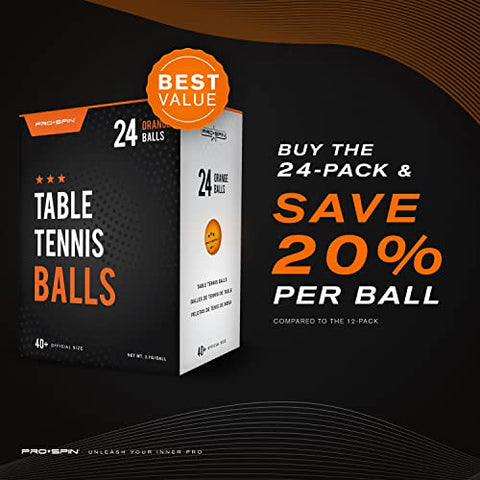 Image of PRO SPIN Ping Pong Balls - Orange 3-Star 40+ Table Tennis Balls (Pack of 24) | High-Performance ABS Training Balls | Ultimate Durability for Indoor/Outdoor Ping Pong Tables, Competitions, Games