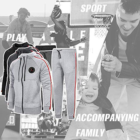 Image of MANTORS Men's Hooded Athletic Tracksuit Full Zip Casual Jogging Gym Sweat Suits Darkgray-S