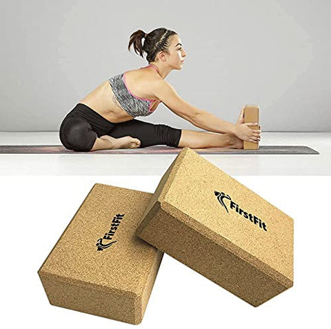 Image of FirstFit Yoga Block | Non-Slip and Supra Grip Natural Cork Yoga Brick | Regular & Handstand Blocks | Wrist Support Wedge | Calf Stretch Wedge | Exercise Accessories for Women & Men