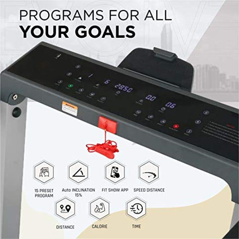Image of Reach Evolve 6 HP Peak | For Running Walking & Jogging with Auto Incline | 90 Degree Foldable Treadmill for Home Gym | Fitness Machine with LCD Display & Bluetooth | 15 Preset Workouts for Cardio | 16 km/hr Max User Weight 110 kgs