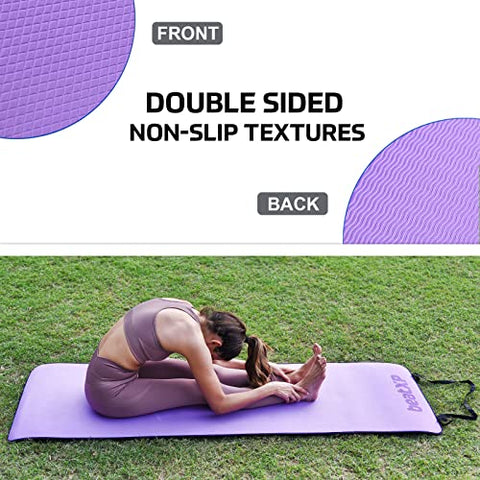 Image of beatXP Purple Color Yoga Asan Mat (6mm) With Black Edges & Carry Strap, Non Slip Extra Thick, High Resilience Exercise Mat For Meditation, Pilates, Stretching, Floor & Gym Fitness Workouts Ideal For Men and Women