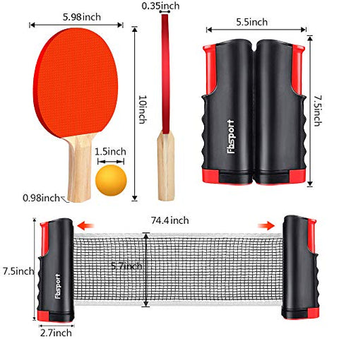 Image of FBSPORT Ping Pong Paddle Set, Portable Table Tennis Set with Retractable Net, 2 Rackets, 6 Balls and Carry Bag for Children Adult Indoor/Outdoor Games, Black