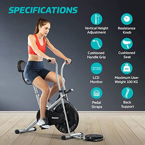 Image of beatXP Tornado Spark 4F Air Bike Exercise Cycle for Home |Gym Cycle for Workout With Adjustable Cushioned Seat |Fixed Handles | Back Support & Tummy Twister With 6 Months Warranty (Grey)