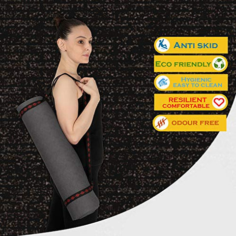 Image of VIFITKIT® Yoga Mat Anti Skid EVA Yoga mat with Carrying Strap for Gym Workout and Flooring Exercise Long Size Yoga Mate for Men Women… (Grey, 4mm)