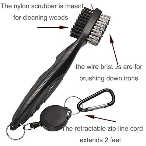 Image of Borogo 2-Pack Golf Club Brush Groove Cleaner, Golf Club Brush and Club Groove Cleaner 2 Ft Retractable Zip-line and Aluminum Carabiner Cleaning Tools Black-Blue