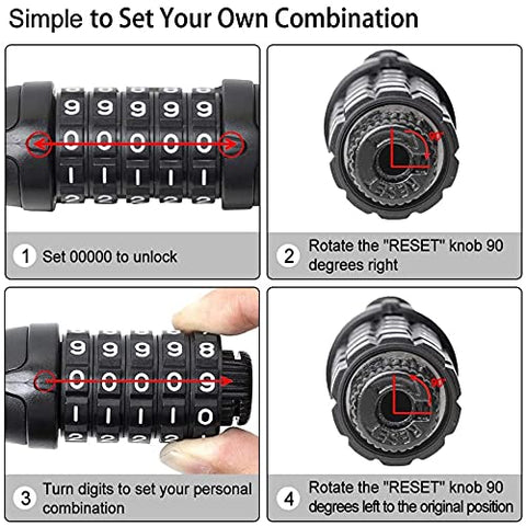 Image of FABSPORTS Bike Lock Cable,4 Feet / 1.2 Meter, High Security 5 Digit Resettable Combination Coiling Bicycle Cable Lock for Bicycle Outdoors, 12mm Thick