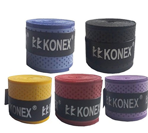 Image of KONEX Alloy Steel Anti-slip Badminton, Squash, Tennis Racquet Handle Over Grip Wrap Band - Pack of 5