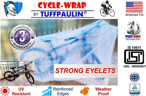 Image of TUFFPAULIN Cycle Wrap Transparent, Universal Cycle Cover , Bicycle Cover , Extra Strong Durable , UV Resistant , 100% Waterproof Virgin , 6 Layer 3D Rib Technology