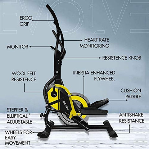 Image of Reach Evolve Elliptical Cross Trainer for Home + Stepper | 2-in-1 Exercise Fitness Equipment for Home Gym | Magnetic Resistance & Digital Monitor | 12 Months Warranty
