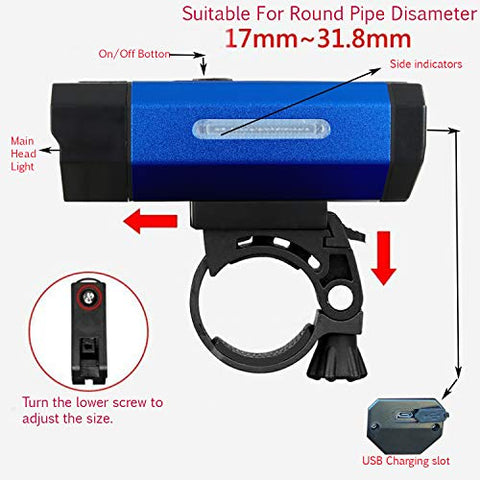 Image of SHIVEXIM Waterproof Rechargeable USB Charging Cycle Front LED Light Headlight (Blue)