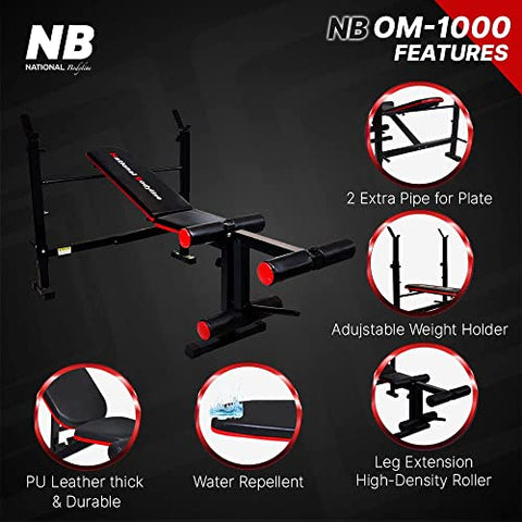 Image of National Bodyline Adjustable Weight Bench Full Body Workout, Foldable Inclined Decline Flat Strength Training Fitness with Leg Curl & Extension (Silver) - Max Weight Capacity on Crutches: 400 LB