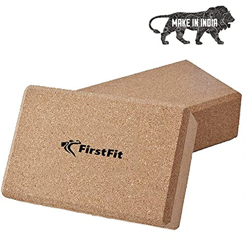 Image of FirstFit Yoga Block | Non-Slip and Supra Grip Natural Cork Yoga Brick | Regular & Handstand Blocks | Wrist Support Wedge | Calf Stretch Wedge | Exercise Accessories for Women & Men
