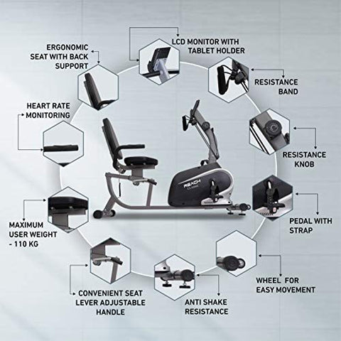 Image of Reach Classic Recumbent Bike Exercise Cycle | Exercise Bike with Back Support Seat and Resistance Rope for Home Gym (Classic)