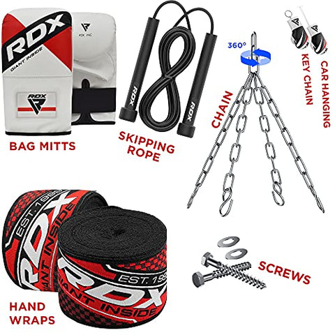 Image of RDX Punch Bag for Boxing Training | Filled Heavy Bag Set with Punching Gloves, Chain, Wall Bracket | Great for Grappling, MMA, Kickboxing, Muay Thai, Karate, BJJ & Taekwondo | 17 pcs Comes in 4FT/5FT