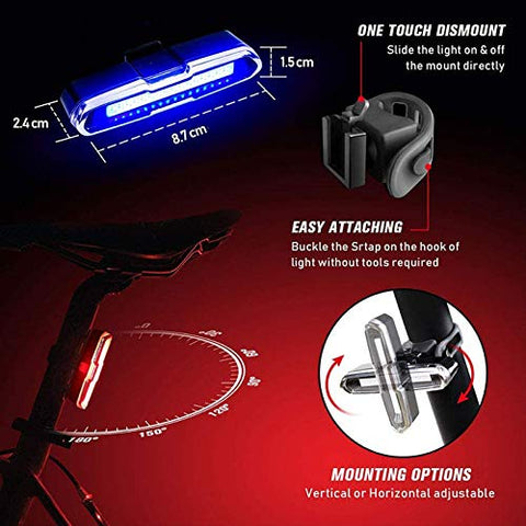Image of Dark Horse® Bicycle New Tail Light with 3 Colors Red, Blue & White LED Light 6 Mode USB Rechargeable