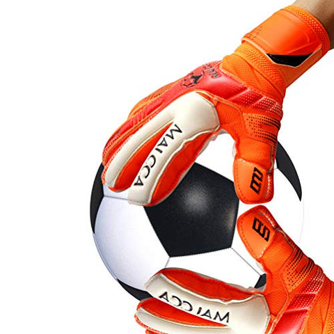 Image of Haploon Youth Goalie Goalkeeper Gloves Kids Professional Goalkeeper Gloves,Soccer Football Training Goalkeeper Secure Gloves with Finger Protector-Carry Tote Included (Orange, 7#)