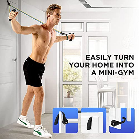 Image of Fulminare Resistance Bands Set for Exercise, Stretching, and Workout Toning Tube Kit with Foam Handles, Door Anchor, Ankle Strap, and Carrying Bag for Men, Women (Resistance Band*)