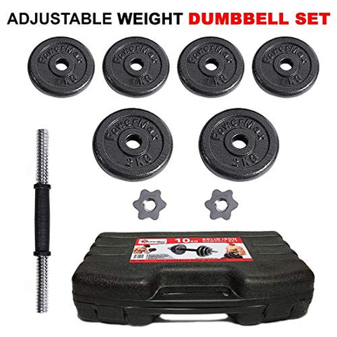 Image of PowerMax Fitness Adjustable Coated Iron Dumbbell and Anti-Slip Rod Set with Carry Case For Home Workout