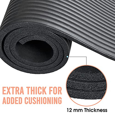 Image of Qatalyze Extra Large and Thick Yoga Mat for Men and Women (6 feet 2.7 inch long, 70 cm wide and 12mm thick), Anti Slip Strong Grip Exercise Mat With Carry Strap for Workout and Gym (Black)