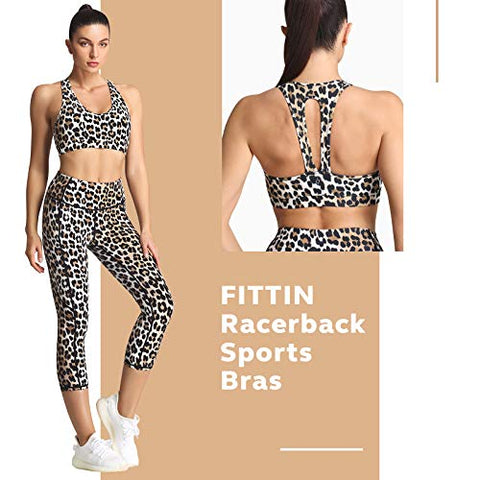 Image of FITTIN Racerback Sports Bra for Women - Halter Yoga Bras for Athletic Workout Gym Running Activewear Bra Tank Tops, Brown Leopard, X-Large