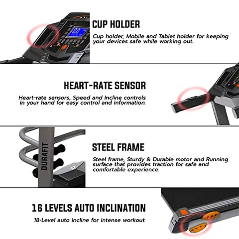 Image of Durafit Heavy Multifunction 5 HP Peak DC Motorized Treadmill with Max Speed 16 Km/Hr, Max User Weight 120 Kg, Spring Suspension Technology