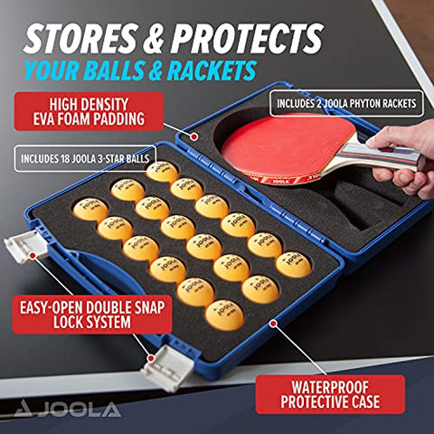 Image of JOOLA Tour Competition Carrying Case - Ping Pong Paddle Set Includes 2 ITTF APPROVED Python Table Tennis Paddles & 18 40mm 3 Star Tournament Ping Pong Balls - High Density Case with EVA Foam Lining