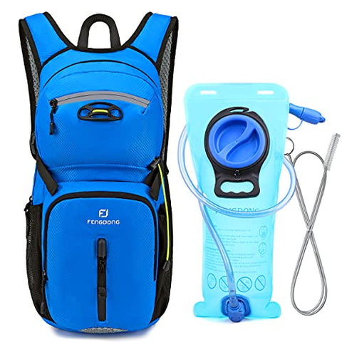 Image of FENGDONG Sports Hydration Packs Backpack with 2L TPU Water Bladder for Hiking,Biking,Running,Cycling,Climbing Included Tube Brush-Blue