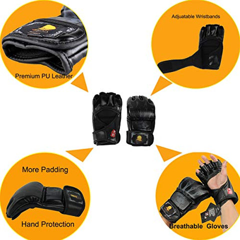 Image of ZooBoo Punching Gloves, Half-Finger Boxing Fight Gloves MMA Mitts with Adjustable Wrist Band for Sanda Sparring Bag Training (One Size Fits Most)