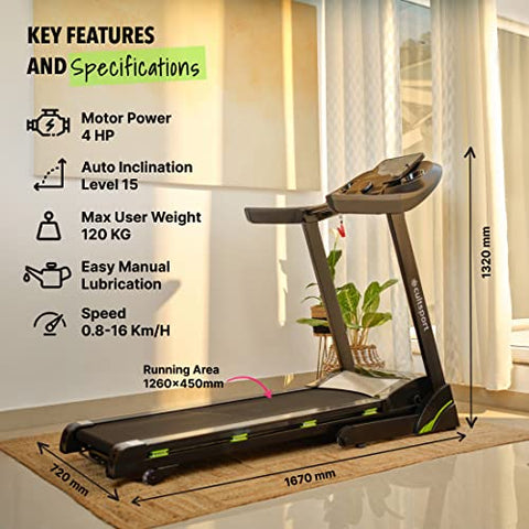 Image of Cultsport c2 4HP Peak DC-Motorised Treadmill (Max Speed: 16km/hr, Max Weight: 120 Kg) with Free at Home Installation, Trainer Led Sessions by Cultsport