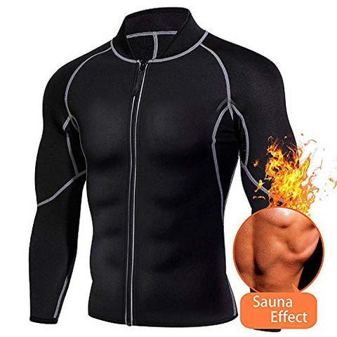 Image of Ursexyly Men Exercise Sweat Hot Dress Shirt, Sauna Suit Neoprene Slimming Fitness Jacket Gym Wear for Core Muscle Training (Black Exercise Shirt, L)