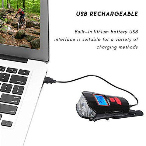 Image of Lista USB Rechargeable LED Bicycle Front Light, Bike Speedometer Odometer, Bicycle Horn Loud, 3 in 1 Bike Headlight with LCD Display Mountain Bike Cycling Accessories